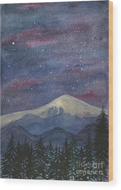 Mountains Wood Print featuring the mixed media Mountains at Night by Lisa Neuman