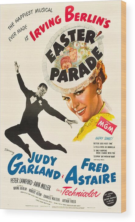 Vincentini Wood Print featuring the mixed media Movie poster for ''Easter Parade'', with Judy Garland and Fred Astaire, 1948 by Movie World Posters