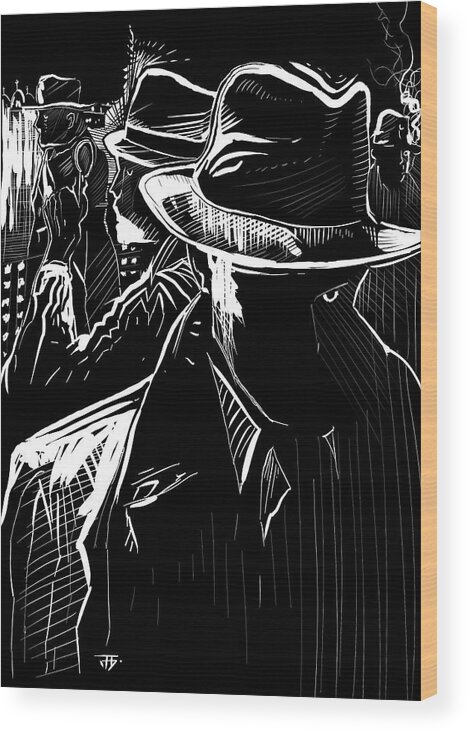 Mr Fedora Ink Wood Print featuring the painting Mr Fedora Ink by John Gholson
