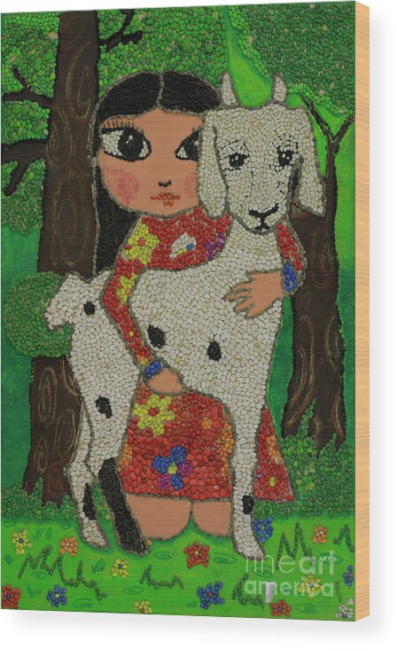Girl Wood Print featuring the painting My little Tsondoohoi by Shurentsetseg Batdorj