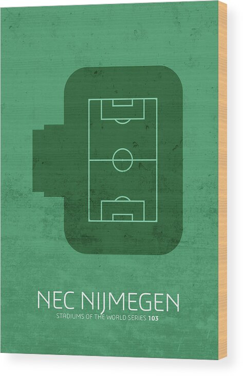 Nec Wood Print featuring the mixed media NEC Nijmegen Stadium Football Soccer Minimalist Series by Design Turnpike