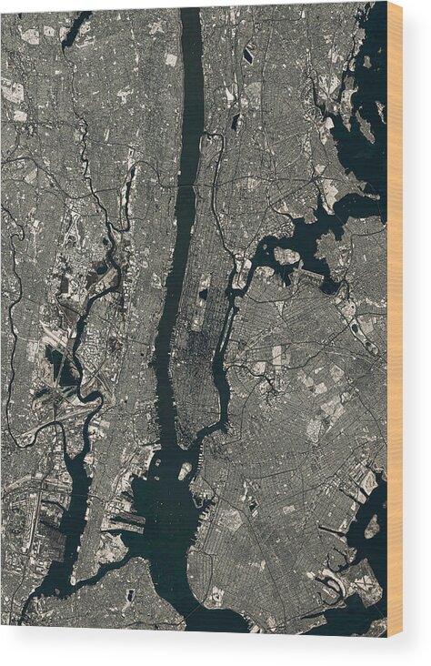 Satellite Image Wood Print featuring the digital art New York Winter by Christian Pauschert