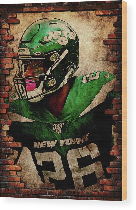 Nfl Wood Print featuring the digital art NFL Leveon Bell Leveon Bell Leveonbell New York Jets New York Jets Newyorkjets American Footballl by Wrenn Huber