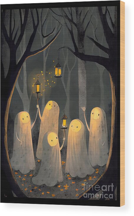 Ghost Wood Print featuring the painting Night Ghost Forest Parade by N Akkash