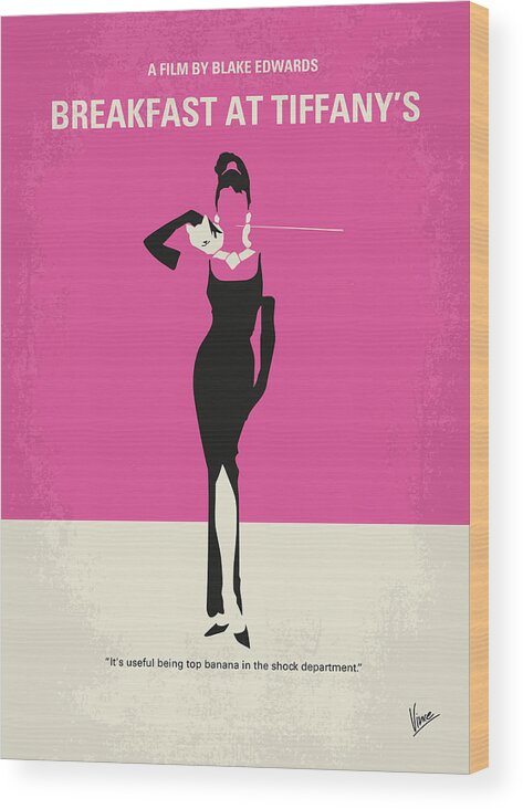 Breakfast At Tiffanys Wood Print featuring the digital art No204 My Breakfast at Tiffanys minimal movie poster by Chungkong Art