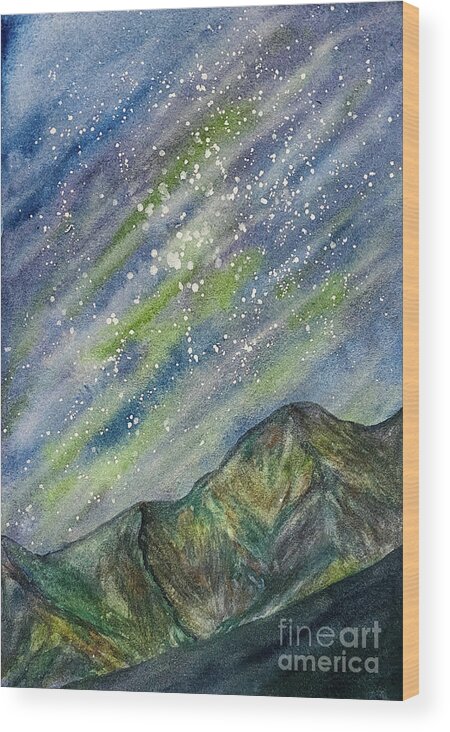 Northern Lights Wood Print featuring the painting Northern Lights Obstruction Point by Lisa Neuman