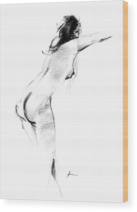 Nude Wood Print featuring the drawing Nude 012 by Ani Gallery