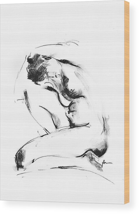 Nude Wood Print featuring the drawing Nude 015 by Ani Gallery