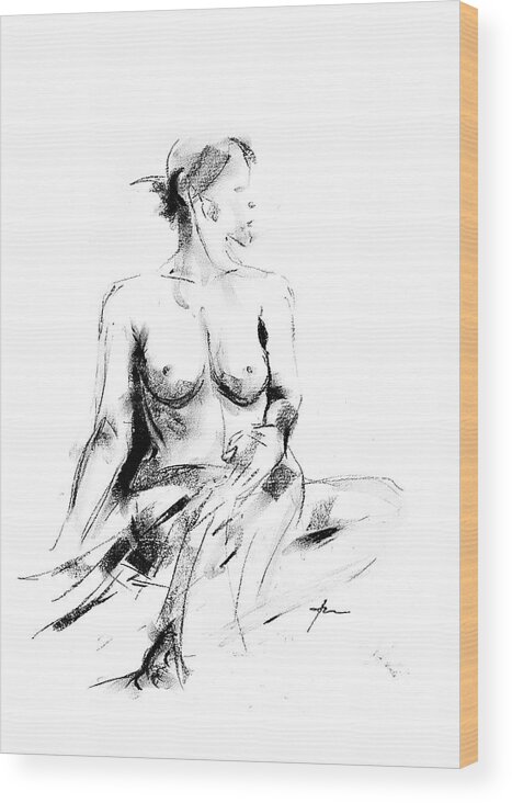 Nude Wood Print featuring the drawing Nude 017 by Ani Gallery