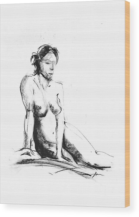 Nude Wood Print featuring the drawing Nude 018 by Ani Gallery