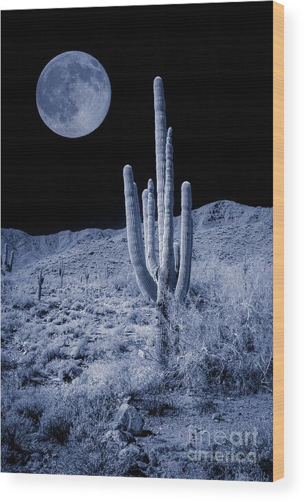 B&w Wood Print featuring the photograph Once In A Blue Moon by Kenneth Johnson