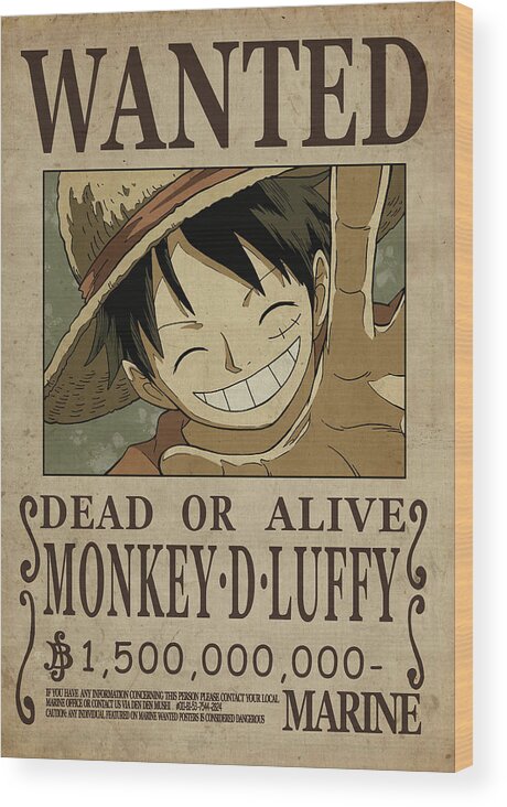 One Piece Wanted Poster - LUFFY Wood Print by Niklas Andersen
