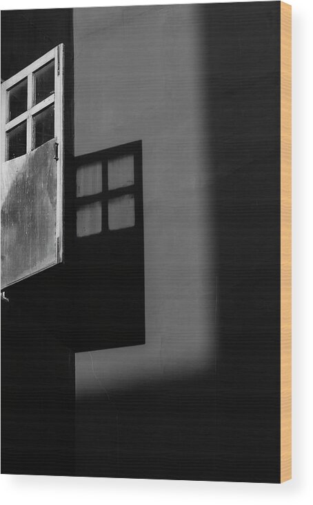 Minimalism Wood Print featuring the photograph Open Window Squares and Shadows by Prakash Ghai