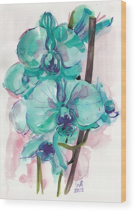 Watercolor Wood Print featuring the painting Orchids by George Cret