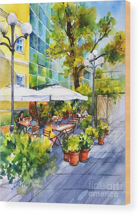 Coffee Wood Print featuring the painting Outdoor Cafe #5 by Betty M M Wong