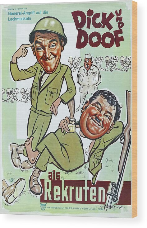 Pack Wood Print featuring the mixed media ''Pack Up Your Troubles'', with Laurel and Hardy, 1932 by Movie World Posters
