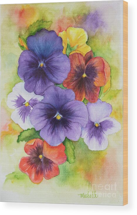 Pansies Watercolor Wood Print featuring the painting Pansies Watercolor by Michelle Constantine