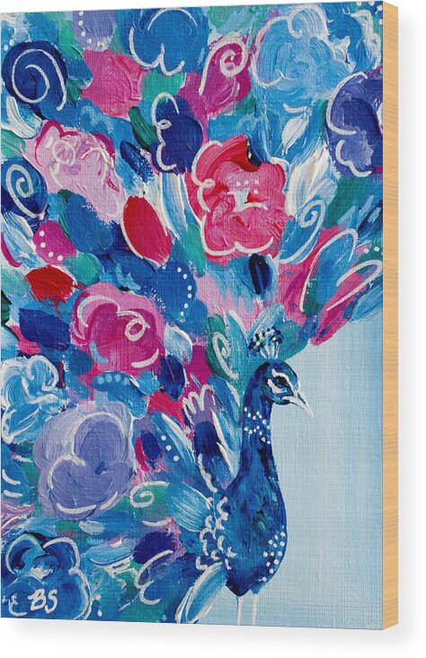 Peacock Wood Print featuring the painting Party Animal by Beth Ann Scott