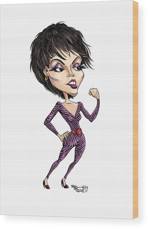 Cartoon Wood Print featuring the drawing Pat Benatar in color by Mike Scott