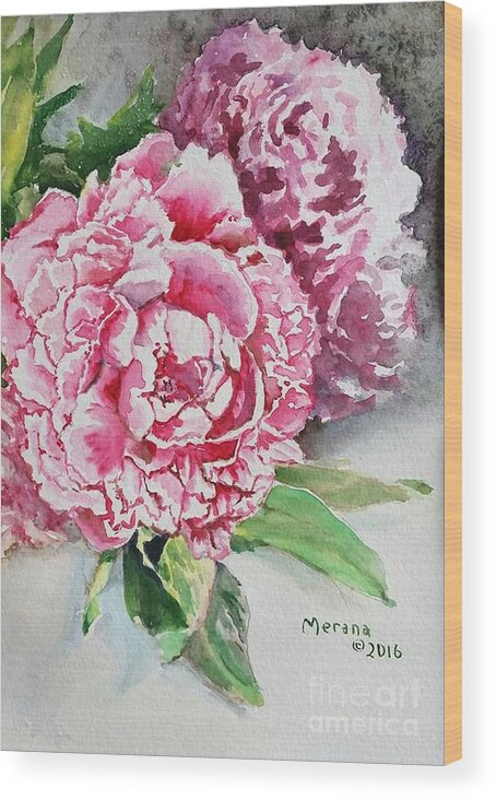 Peonies Wood Print featuring the painting Peonies by Merana Cadorette