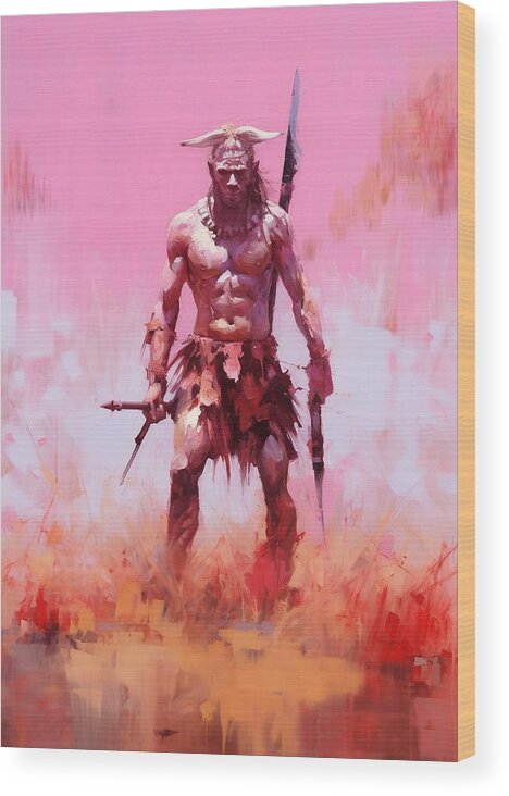  Savage Wood Print featuring the digital art Prehistoric Warrior by Caito Junqueira