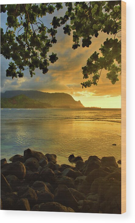 Sunset Wood Print featuring the photograph Princeville Sunset Reflections by Stephen Vecchiotti