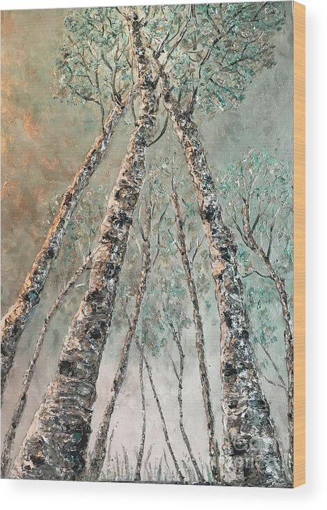 Aspen Wood Print featuring the painting Quaking Aspens by Linda Donlin