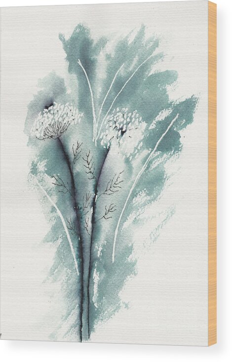 Queen Anne's Lace Flower Wood Print featuring the drawing Queen Anne's Lace in Ink by Conni Schaftenaar