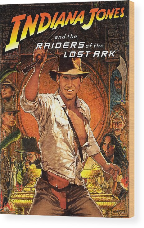 Synopsis Wood Print featuring the mixed media ''Raiders of the Lost Ark'', 1981 - art by Richard Amsel by Movie World Posters