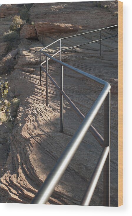 Shadow Wood Print featuring the photograph Railing on rocks by Fotosearch