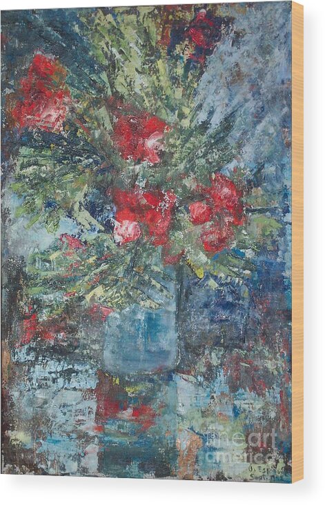 Bouquet Wood Print featuring the painting Red Flowers - SOLD by Judith Espinoza
