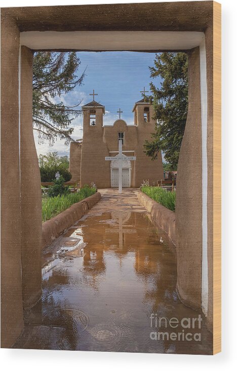 Taos Wood Print featuring the photograph Reflecton at St Francis de Asis Church by Elijah Rael