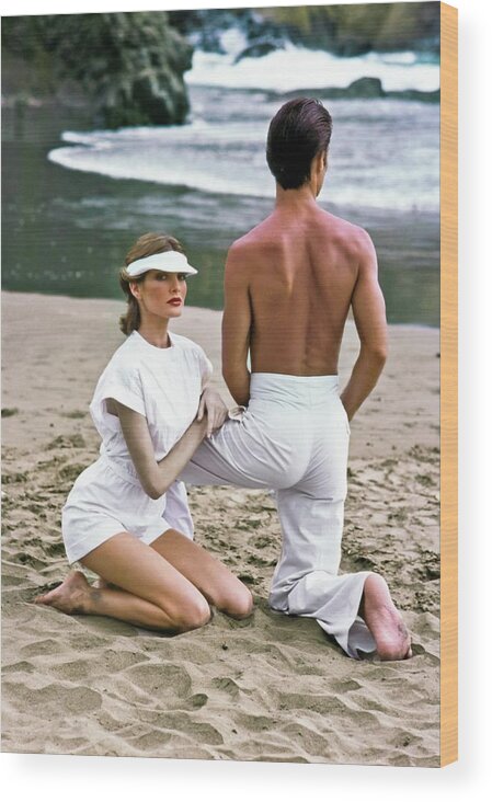 Fashion Wood Print featuring the photograph Rene Russo in a White Romper by Francesco Scavullo