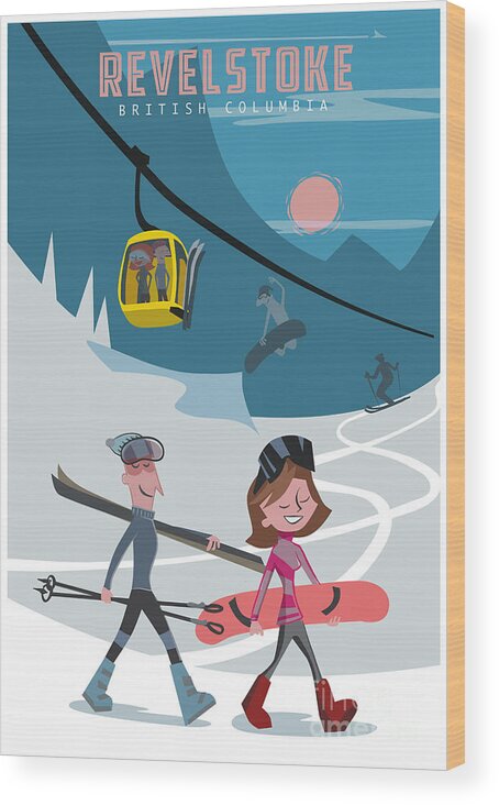 Travel Poster Wood Print featuring the painting Revelstoke Winter Travel Poster by Sassan Filsoof