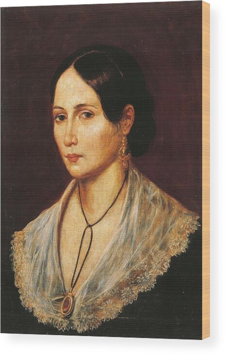  Dark Night Wood Print featuring the drawing Ritratto di Anita Garibaldi portrait of Anita Garibaldi by Gaetano Gallino