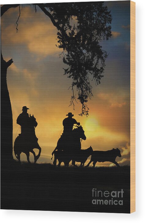 Cowboy Wood Print featuring the photograph Round Up by Stephanie Laird