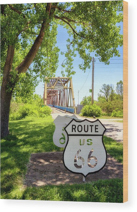 Route 66 Wood Print featuring the photograph Route 66 Bicycle Rack - Old Chain of Rocks Bridge by Susan Rissi Tregoning