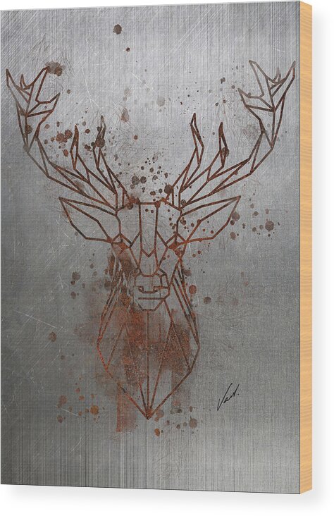 Rust Wood Print featuring the painting Rust - Deer by Vart by Vart Studio