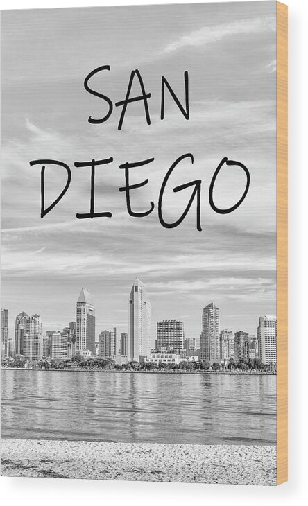 San Diego Wood Print featuring the photograph San Diego Skyline Classic Monochrome by Joseph S Giacalone