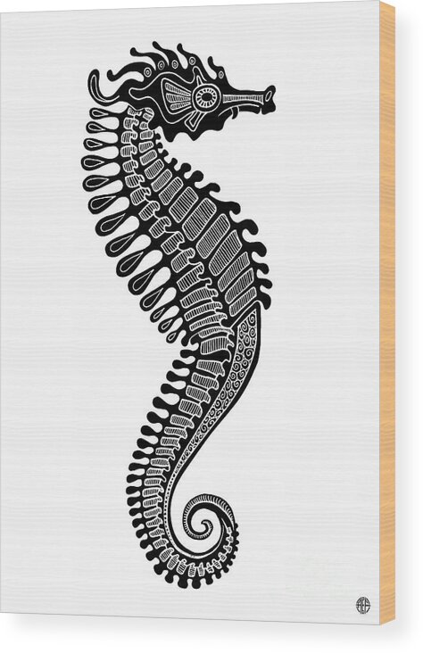 Seahorse Wood Print featuring the drawing Seahorse Ink 5 by Amy E Fraser