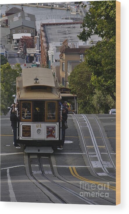 San Francisco Historic Cable Cars Wood Print featuring the photograph SF Cable Cars Up and Down by Tony Lee