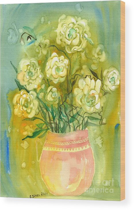 Shining Roses Wood Print featuring the painting Shining Roses by Suzann Sines