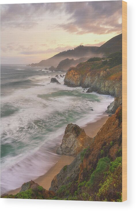 Big Sur Wood Print featuring the photograph Shoreline Sunrise by Darren White