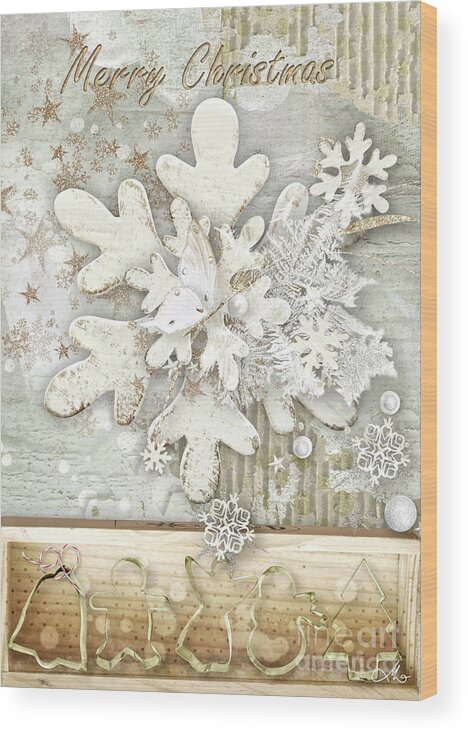 Snowflake For Christmas Wood Print featuring the mixed media Snowflake for Christmas by Mo T