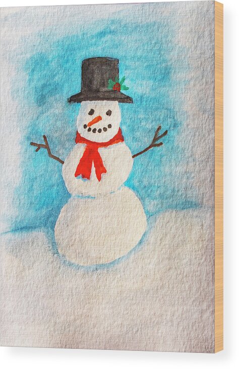 Snowman Wood Print featuring the painting Snowman by Jean Haynes
