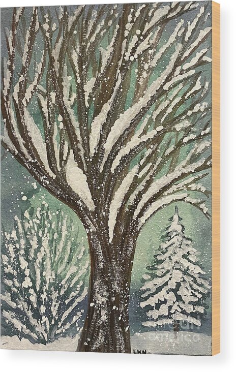 Snowy Yard Wood Print featuring the painting Snowy yard by Lisa Neuman