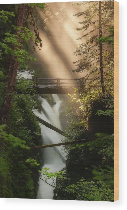 Sunrise At Sol Duc Falls Wood Print featuring the photograph Sol Duc Falls by Ryan Manuel