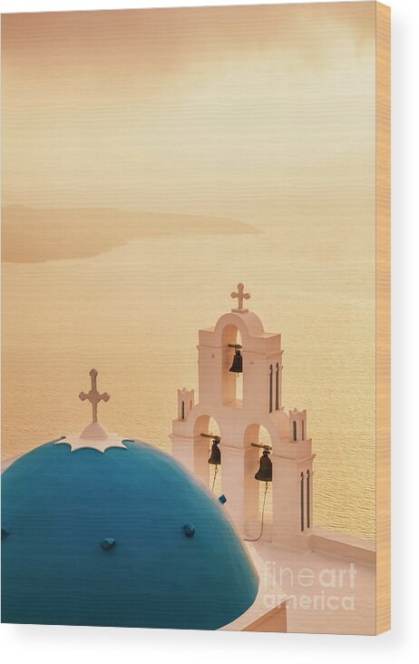Greece Wood Print featuring the photograph St Gerasimos church at sunset , Firostefani, Fira, Santorini, Greece by Neale And Judith Clark