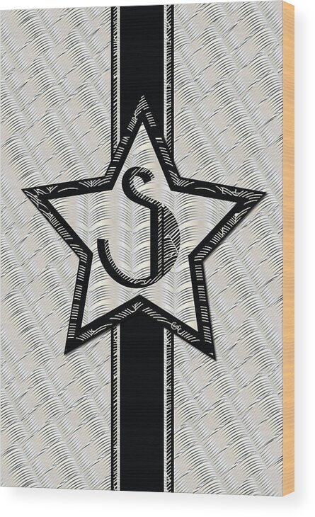 Star Wood Print featuring the drawing STAR of the SHOW art deco style letter S by Cecely Bloom