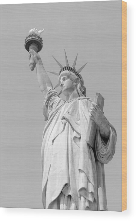 Statue Of Liberty Wood Print featuring the photograph Statue of Liberty Black and White by War Is Hell Store
